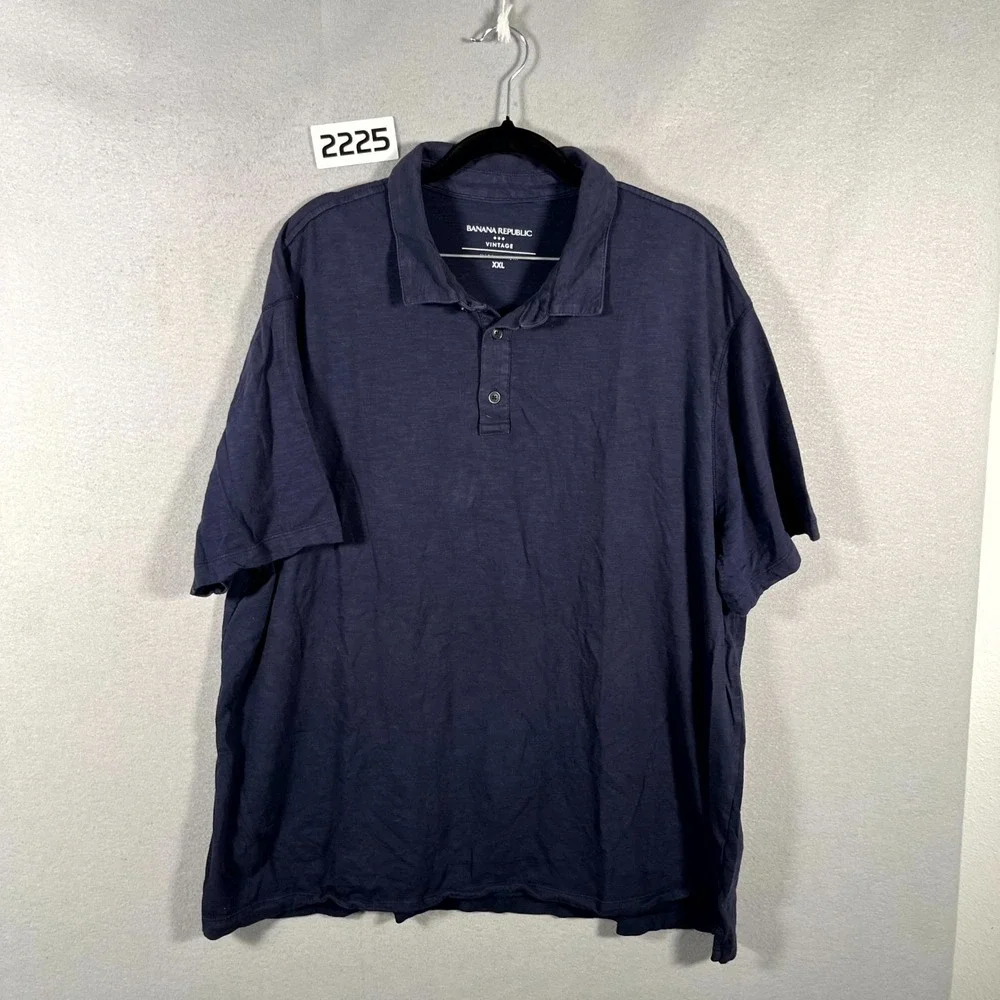 Vintage Banana Republic Polo Shirt Mens 2XL‎ Blue Side Slit Cotton Golf Tennis